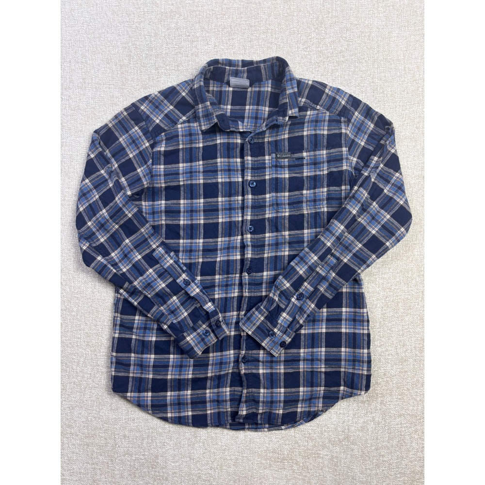 Columbia Mens Small Blue Plaid Flannel Long Sleeve Button Down Shirt 2681